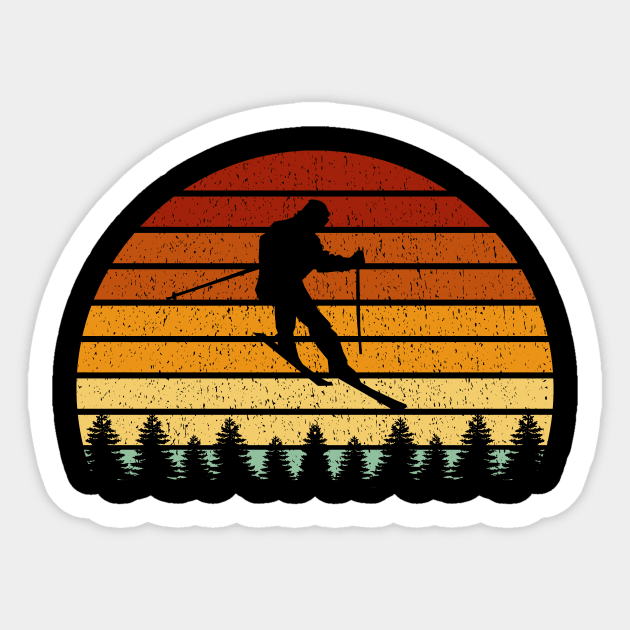 Vintage Sunset Skiing Gift For Skiers Sticker by OceanRadar